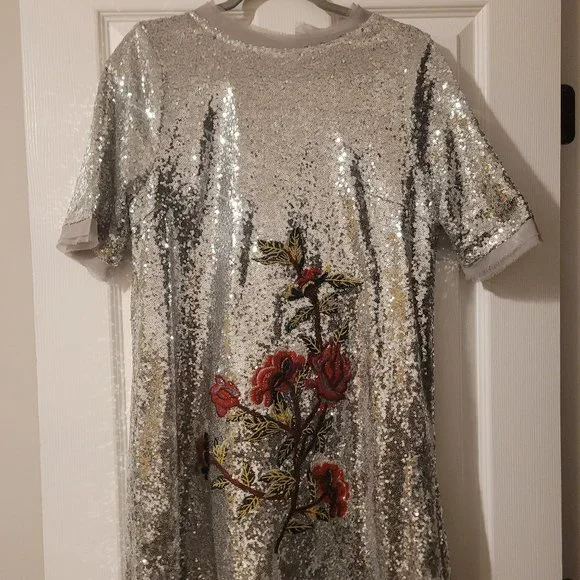 chelsea and violet sequin dress New Chelsea & Violet Black Sequin Multi Gold Silver Cream Cocktail Dress S NWT